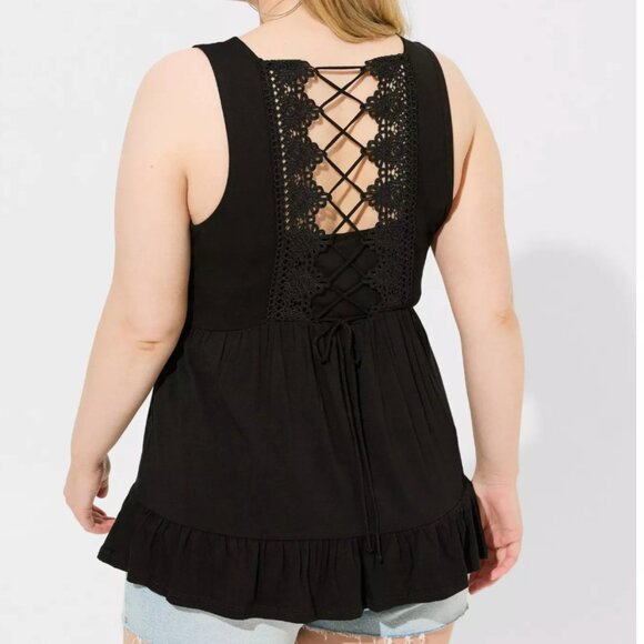 GUC Torrid Super Soft Lace Up Back Swing Babydoll Tank - Picture 2 of 7